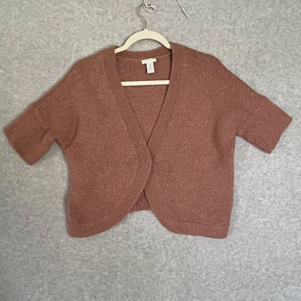 Chicos Shrug Sweater 2‎ Wool Blend Cropped Cardigan Mauve Salmon Short Sleeve